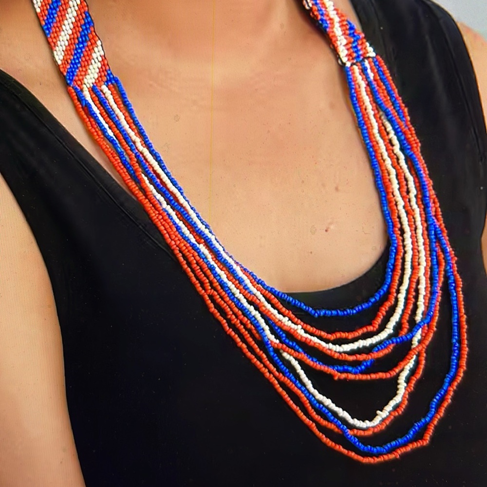Necklace- Multi Color Seed Beaded Multi Strand